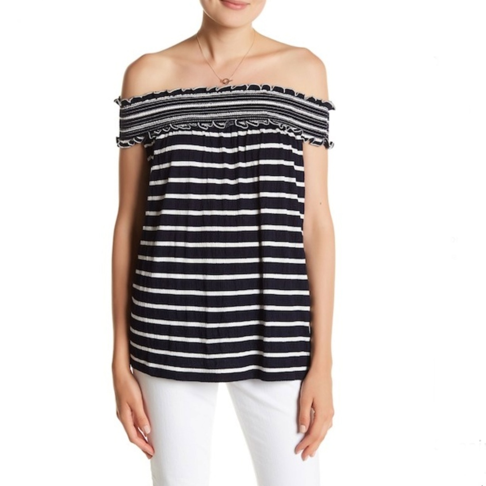 Max Studio Off-the-Shoulder Gauze Stripe Blouse M